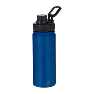 Bidón de Acero Inox Reciclado con 550 ml de capacidad. Incluye tapadera color negro con sistema de cierre a rosca, agarre de silicona.