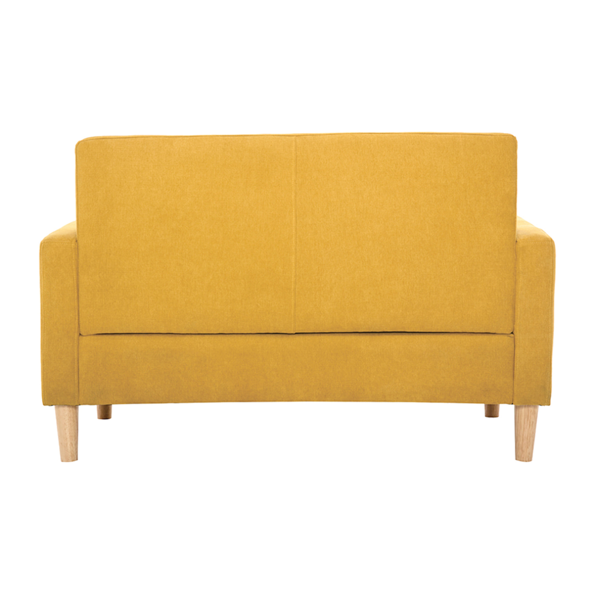Canapé scandinave 2 places en tissu effet velours jaune moutarde et bois clair MOON