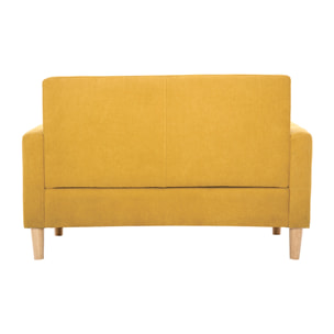 Canapé scandinave 2 places en tissu effet velours jaune moutarde et bois clair MOON