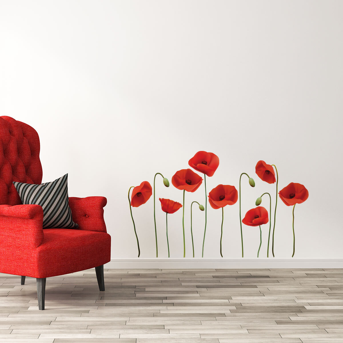 Stickers muraux | Sticker Mural Autocollant - FLEURS COQUELICOTS VERMEIL - adhésifs fond transparent