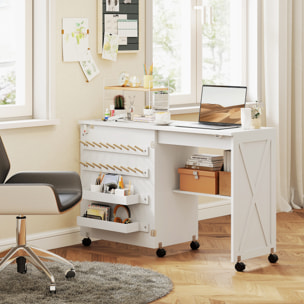 Table de couture pliable mobile 2 bacs 18 porte-bobines étagère blanc