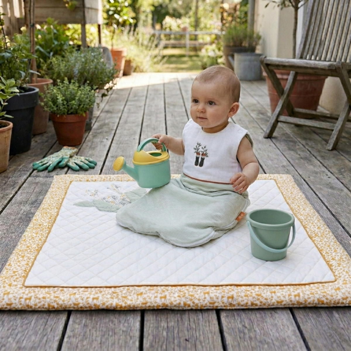 Gigoteuse ouatinée 0/6 mois en Lin Vert