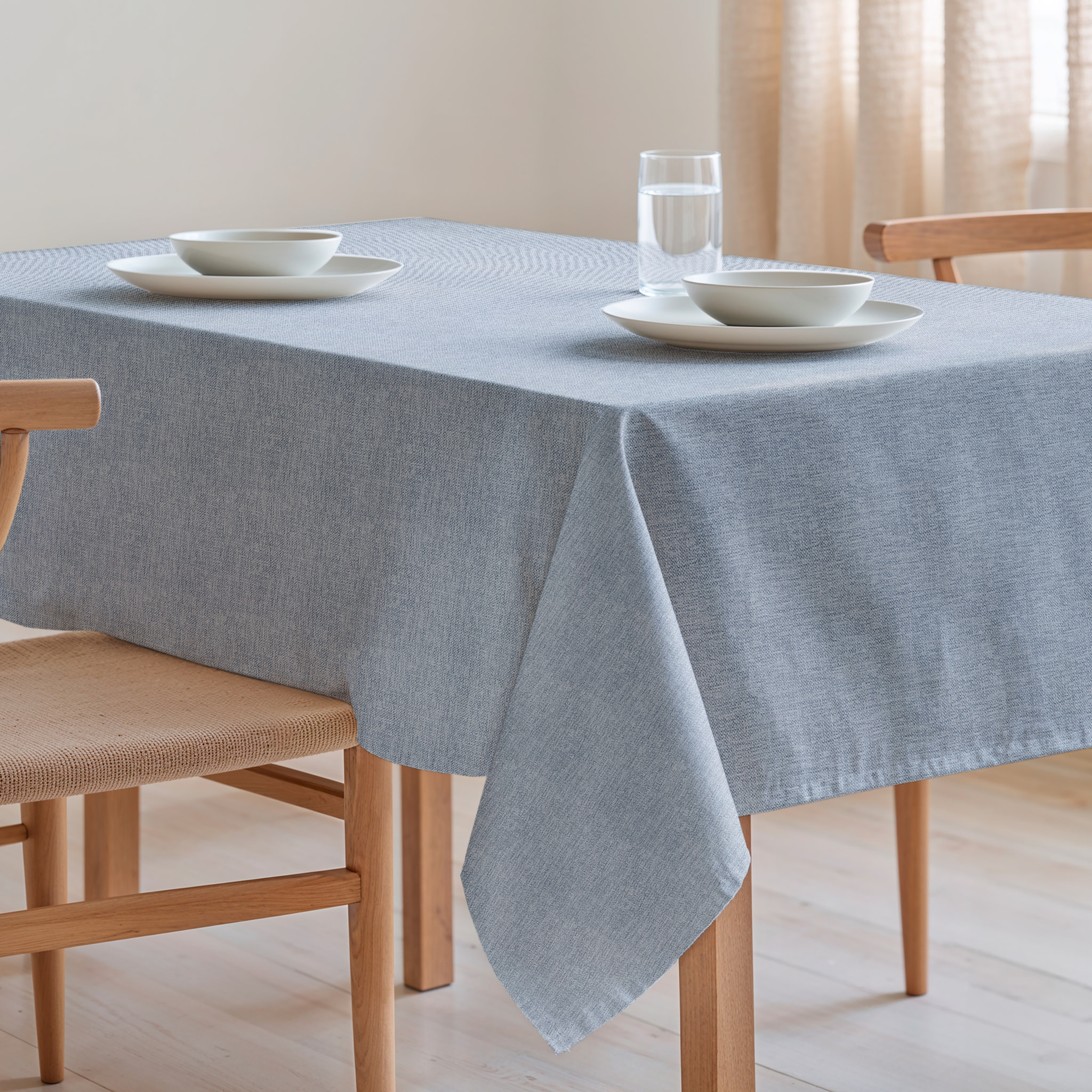 Nappe jacquard unie antitache Indra Blue
