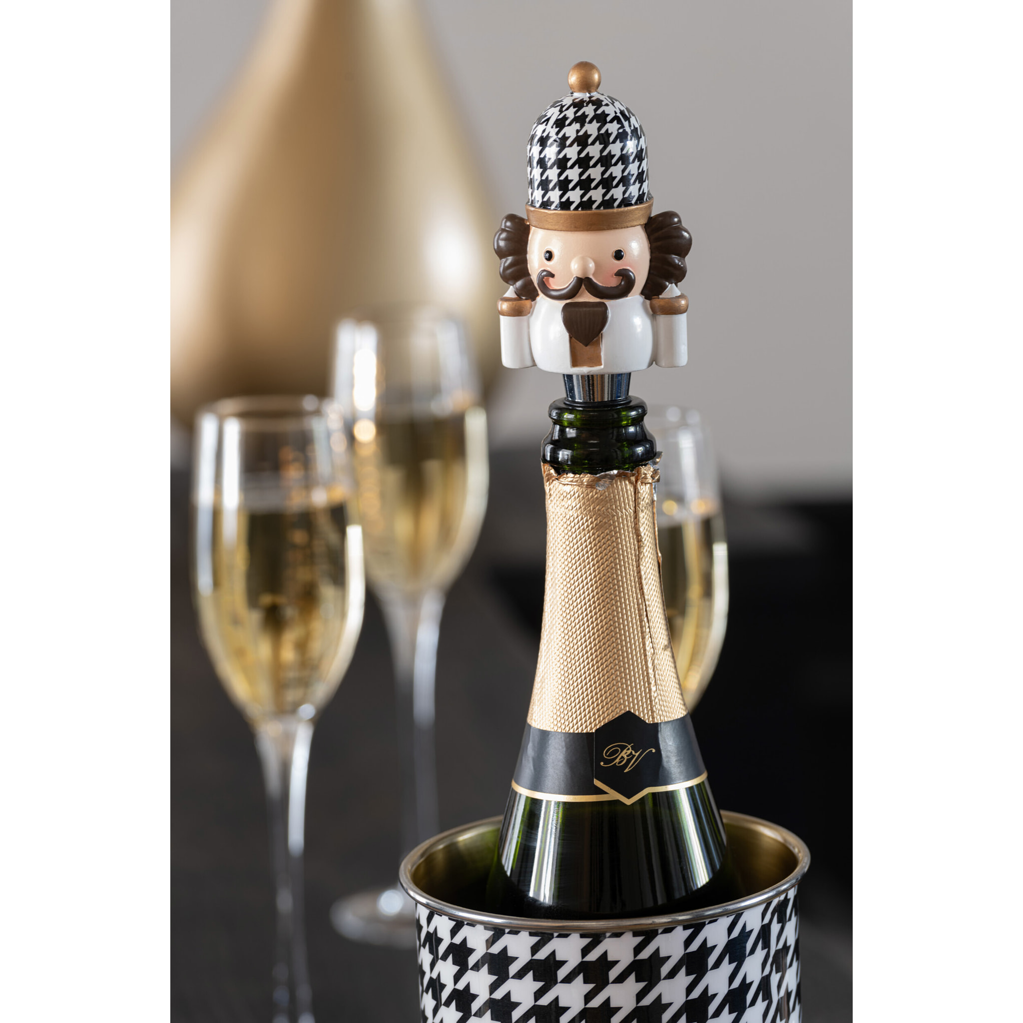 J-Line bouchon Pied-De-Poule - polyrésine - noir/blanc - boîte de 3