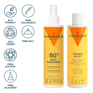 Valquer Pack Solar Corporal SPF 50 y Crema Hidratante Aceleradora del Bronceado