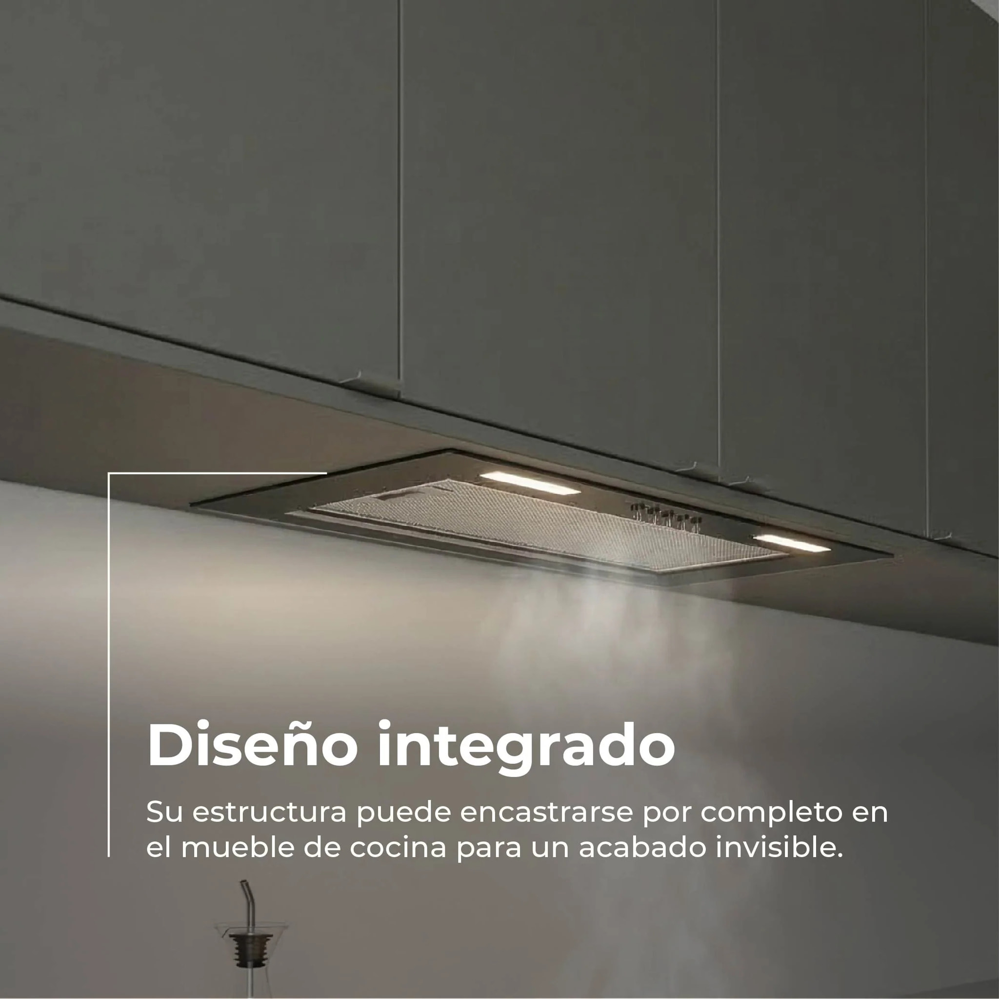 EVVO Campana Extractora Integrada CEi 50 Black, 52 cm, 620 m³/h, Clase Energética A, LED, Filtros de Aluminio y Carbón