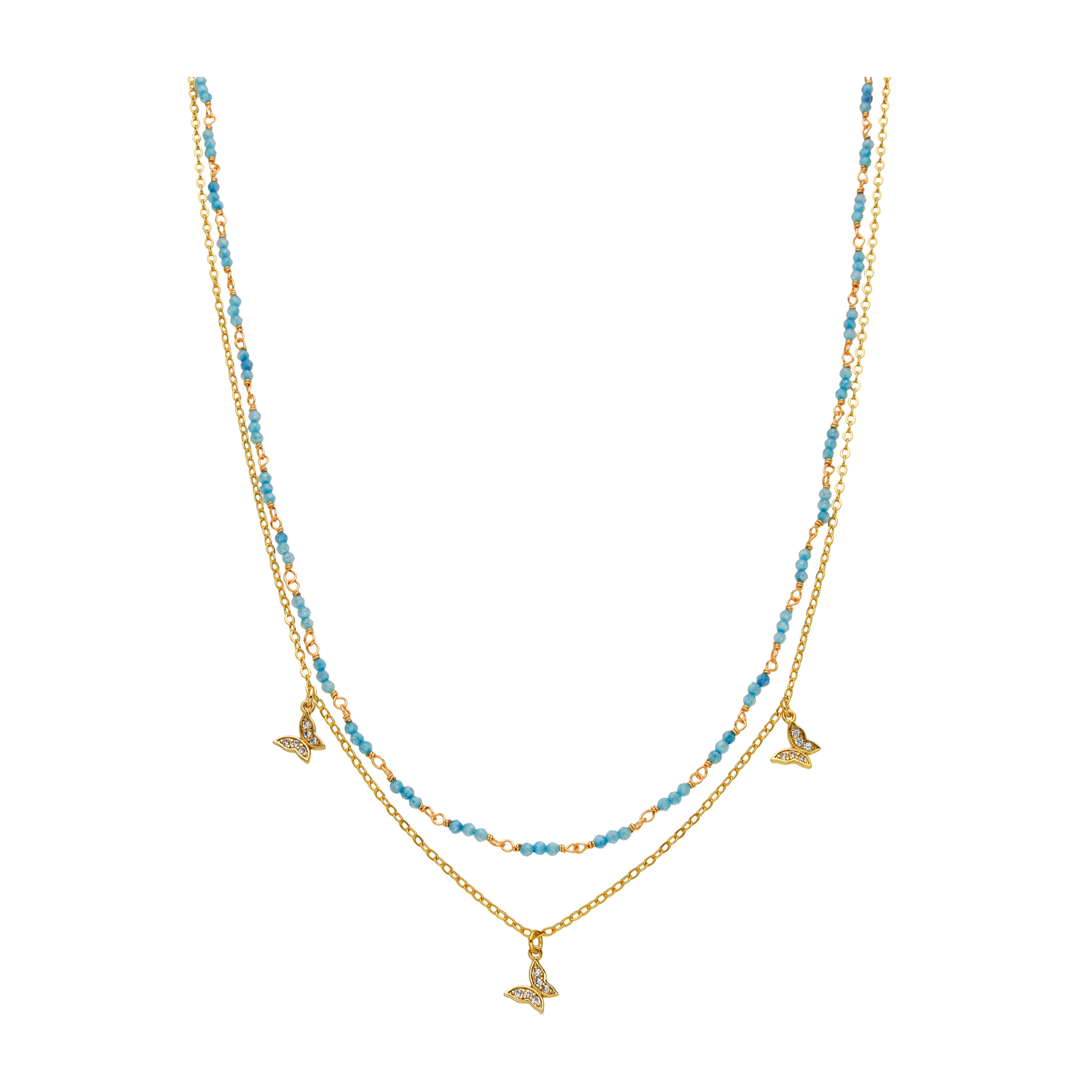 Collar con Cristal Azul acabado oro 18k