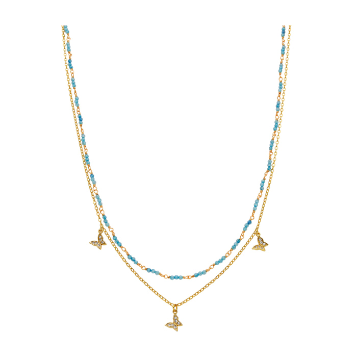 Collar con Cristal Azul acabado oro 18k
