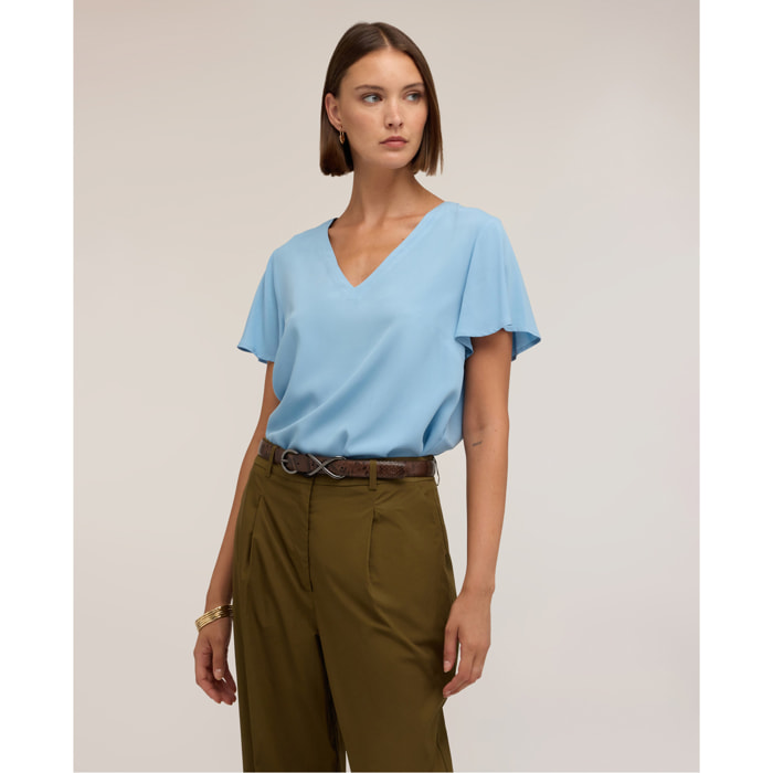Motivi - Blusa con scollo a V e maniche a volo - Azzurro