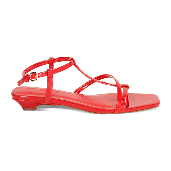 Sandalo donna rosso basso con t-bar