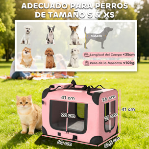 Transportín para Perros Plegable, 60x41,5x41 cm, Transportín para Mascotas con Ventanas de Malla, Cojín Suave, y 2 Asas, Bolsa de Transporte para Mini Perros, Gatos, Rosa