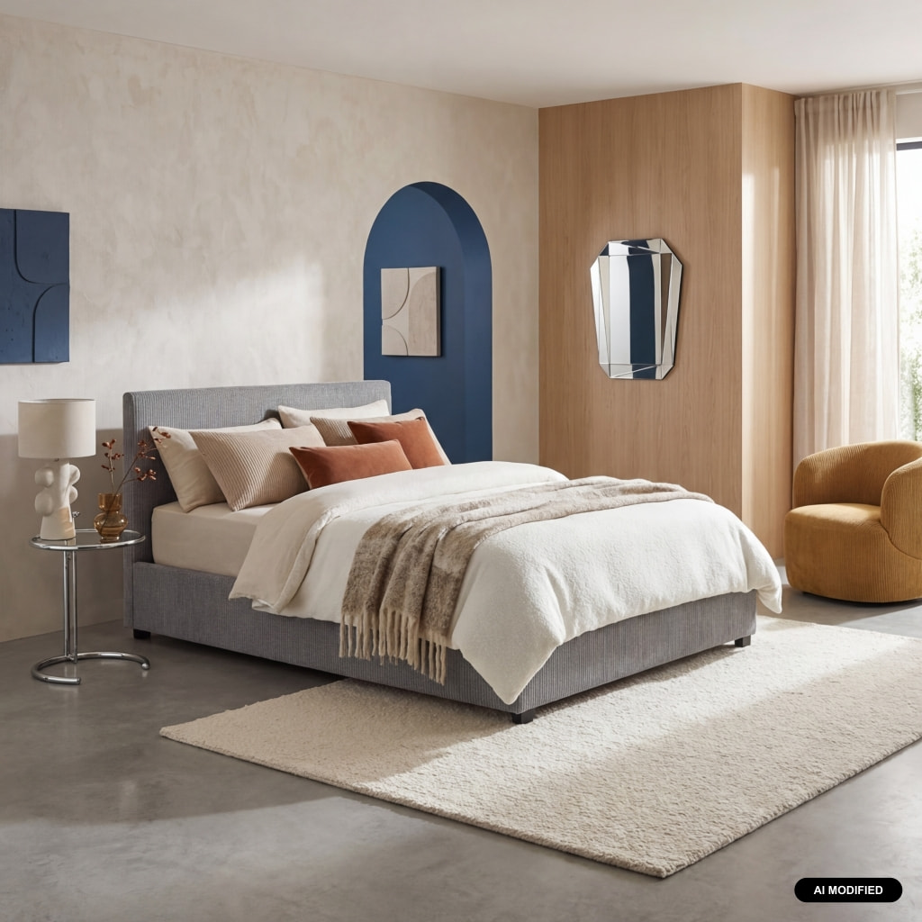 Lit coffre sommier à lattes tête de lit 140 x 190cm velours côtelé (grosse côte) AVALON