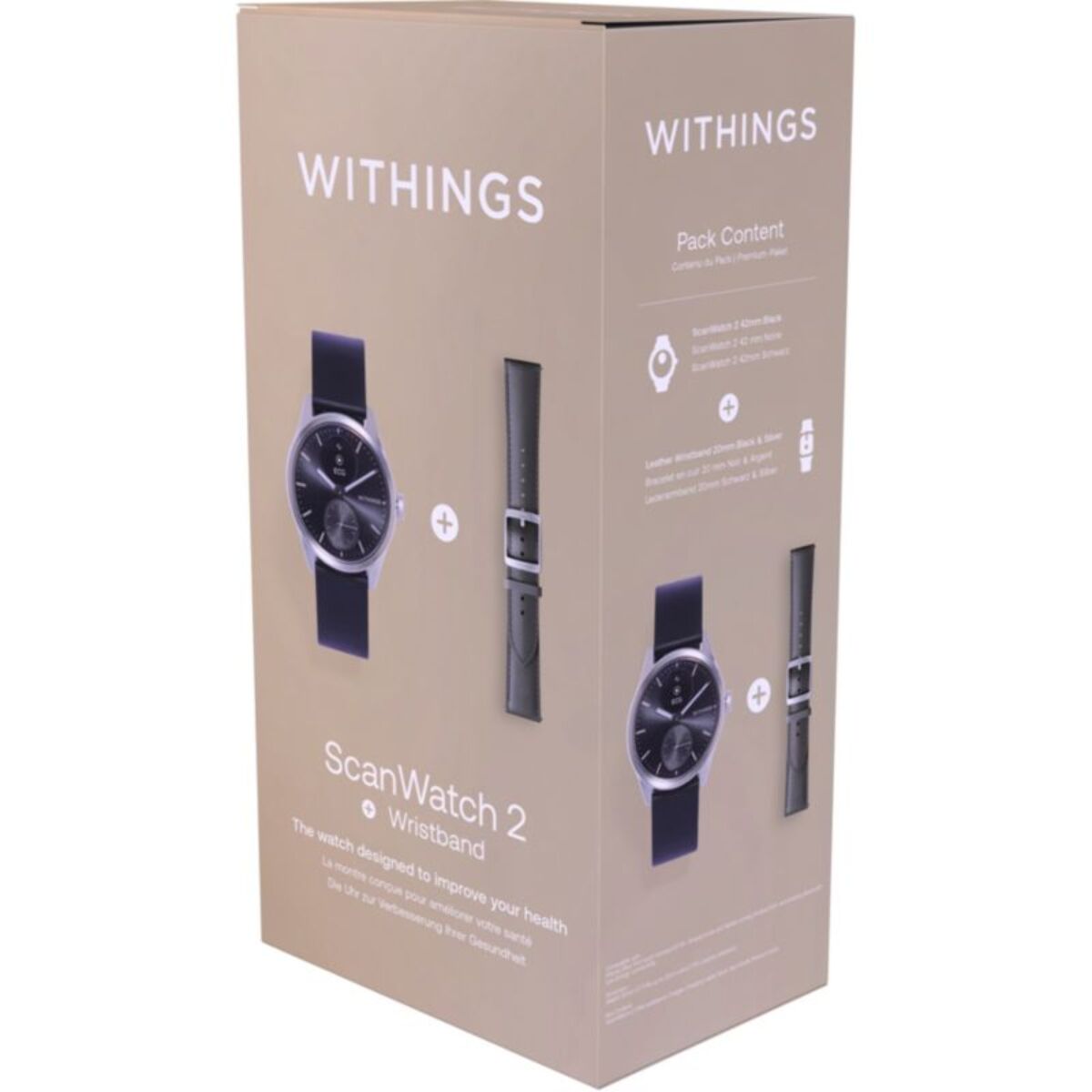 Montre santé WITHINGS Scanwatch 2 42mm Noire + bracelet Cuir offert