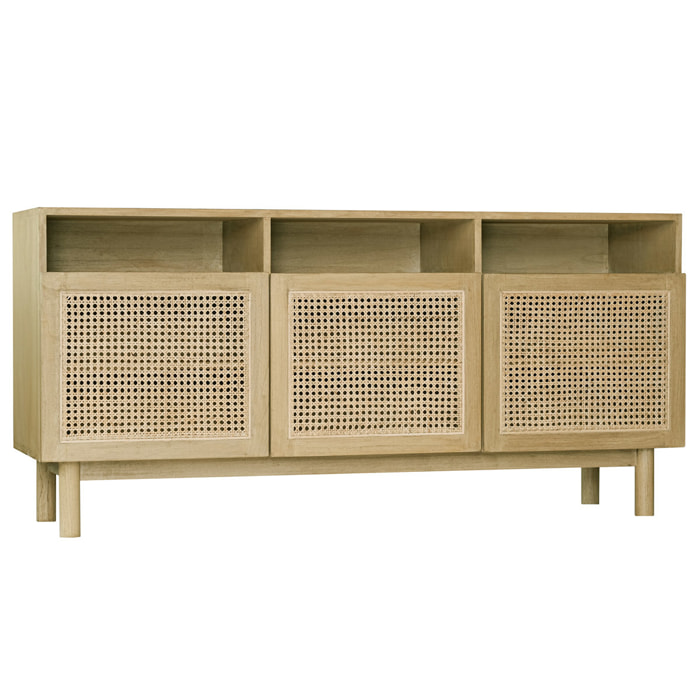 Buffet vintage en bois clair et cannage rotin L160 cm GALINA