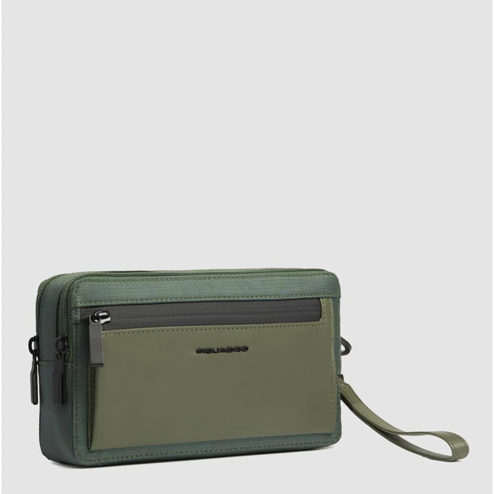 Piquadro Pochette a due scomparti in tessuto riciclato