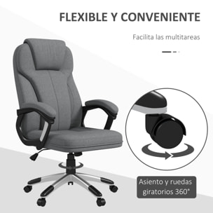 Silla de Oficina Silla de Escritorio Silla de Estudio Giratoria Tapizada en Tela con Función de Basculante Altura Ajustable Reposabrazos 66x75x110-120 cm Gris