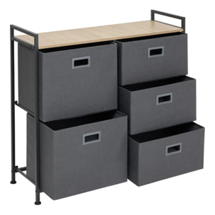 Rangement 5 tiroirs tissu gris anthracite