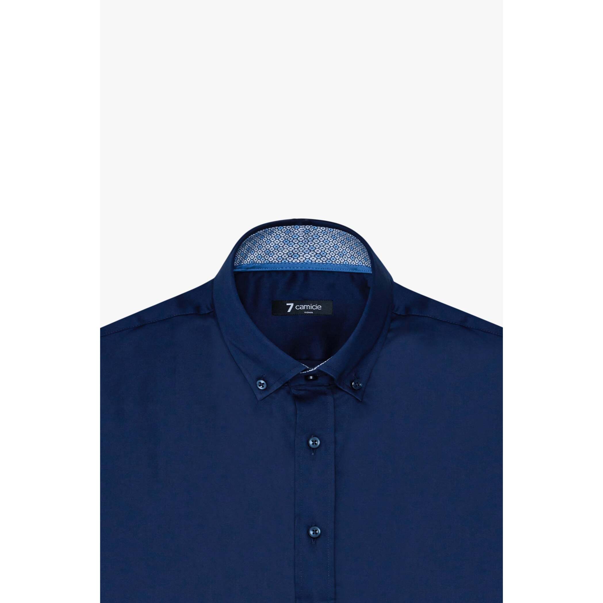 camicia uomo 1 bottone button down slim Satin Unito Blu