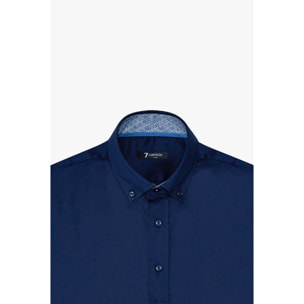 camicia uomo 1 bottone button down slim Satin Unito Blu