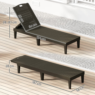 Pack de 2 Tumbonas de Jardín Exterior, Tumbonas Reclinables de Plástico PP con Respaldo Ajustable de 4 Niveles, Resistentes a la Intemperie, para Playa, Piscina, Negro