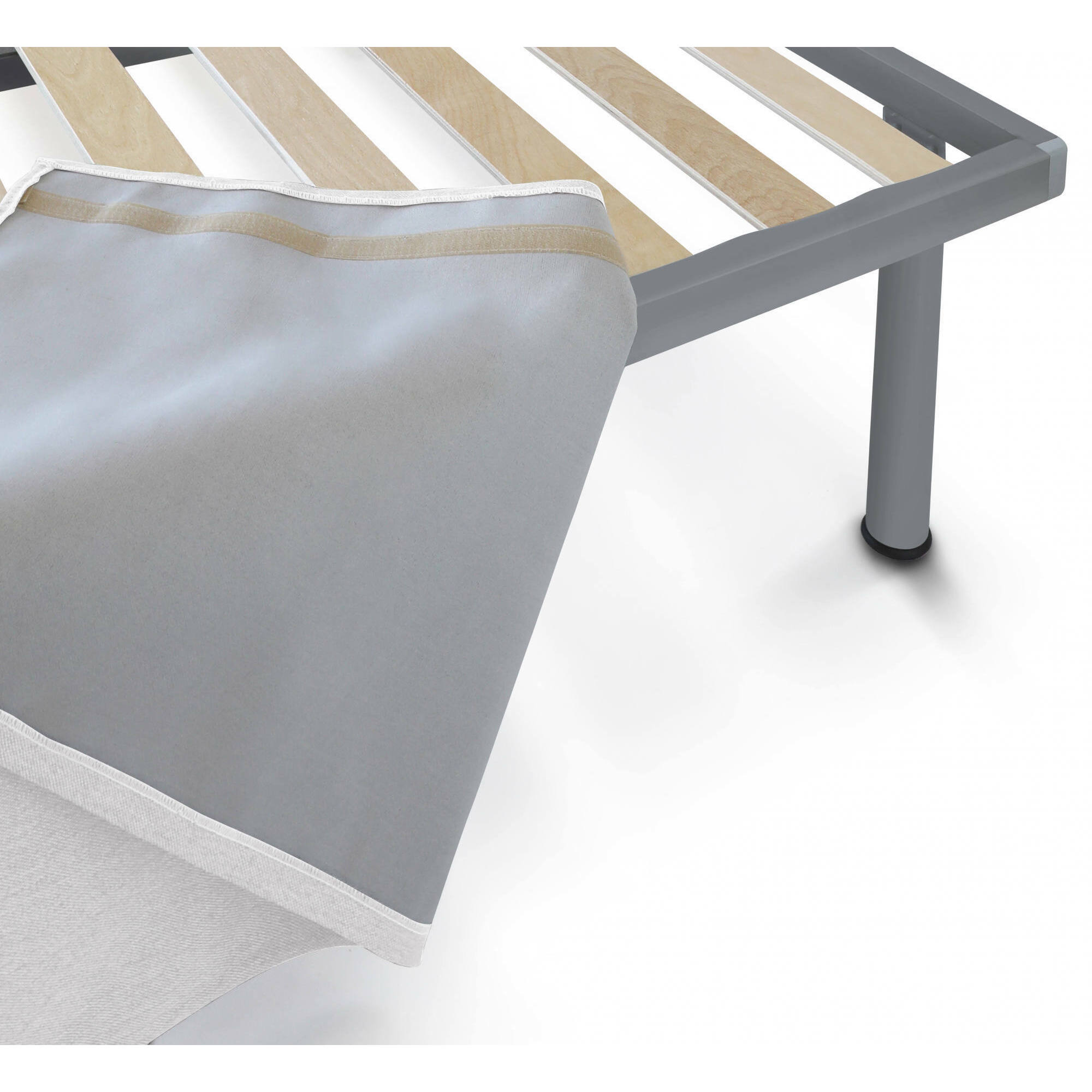 Letto singolo Accu, Set testata in ecopelle con rete ortopedica e mantovana, 100% Made in Italy, adatta a letto Singolo, per materasso da Cm 80x190, Bianco