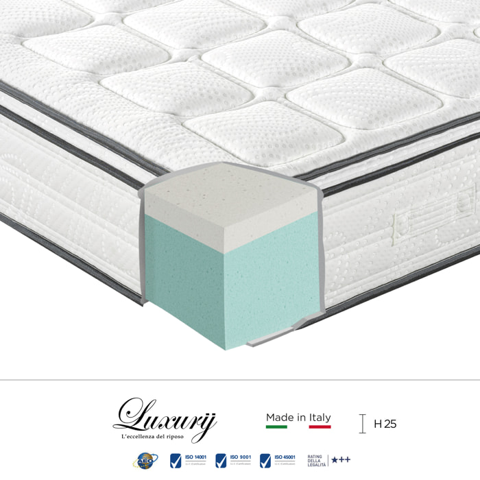 "Firenze" H25 cm 180x200 coppia guanciali Memory OMAGGIO 2cm memory foam