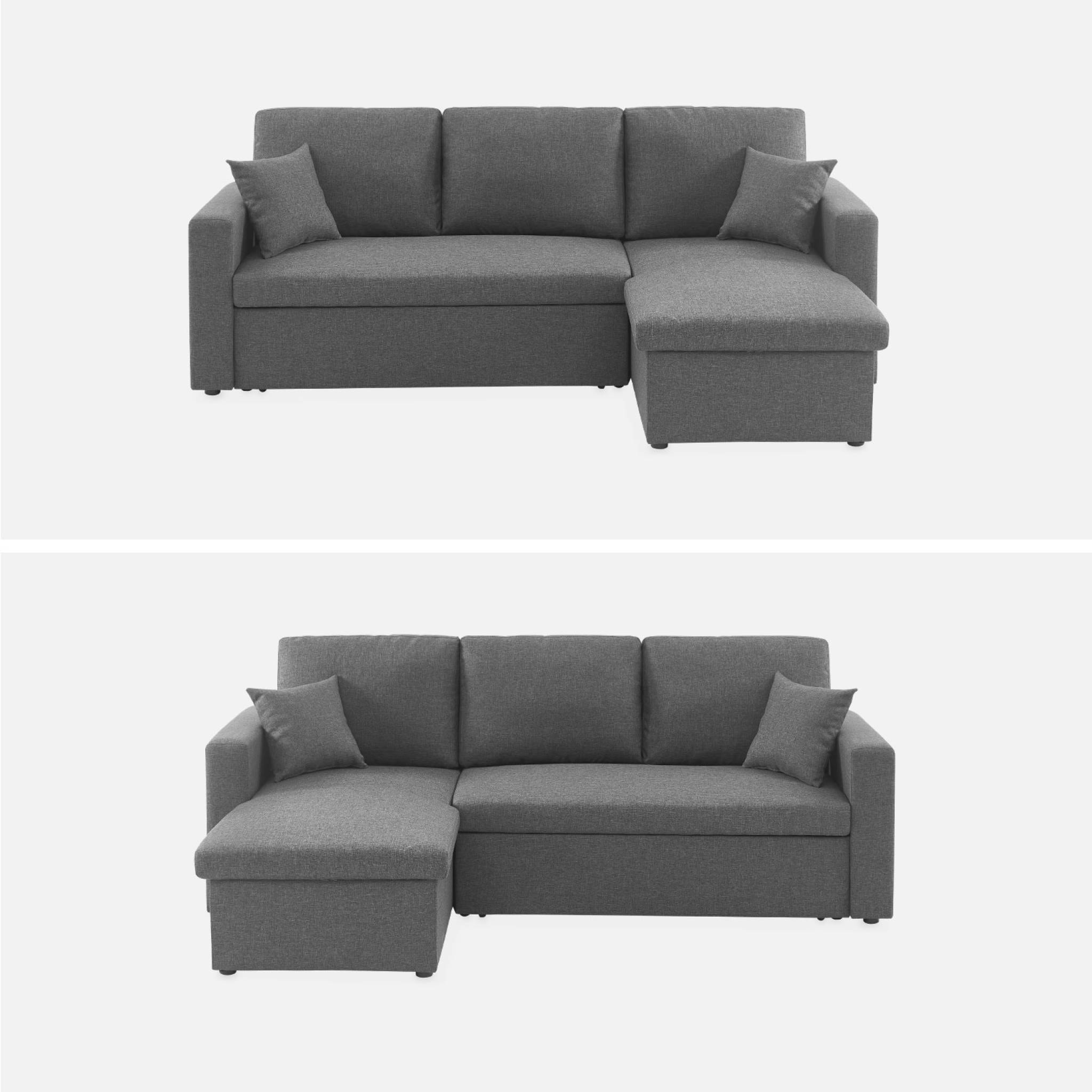 Canapé d'angle SMILE convertible réversible compact 3 places en tissu gris foncé. L 213.5 x P 136.5 x H 83cm. avec coffre de rangement