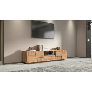 Mobile porta TV Dcortinovi, Credenza bassa da soggiorno con 4 ante e 1 cassetto, Base porta TV, 220x44h46 cm, Rovere