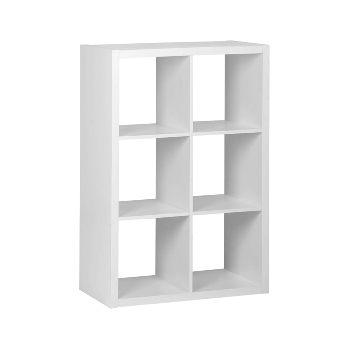 Etagère bibliothèque décor bois 2 niveaux 6 compartiments BASIKS