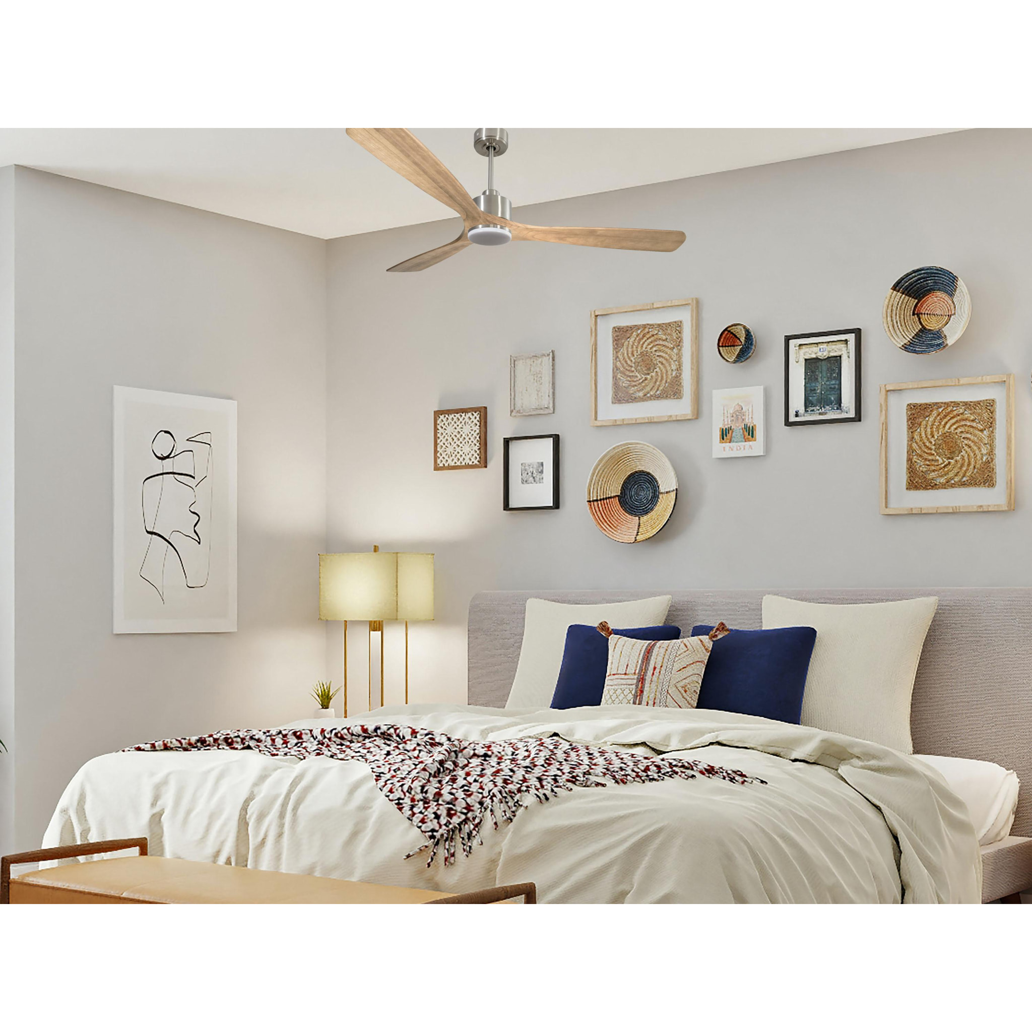 Ventilateur de plafond Réversible  Thermostat Dimmable Wifi Moteur à courant continu Toits en pente Télécommande Lumière à trois tons Hypersilence Mémoire