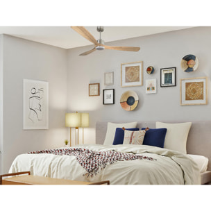 Ventilateur de plafond Réversible  Thermostat Dimmable Wifi Moteur à courant continu Toits en pente Télécommande Lumière à trois tons Hypersilence Mémoire