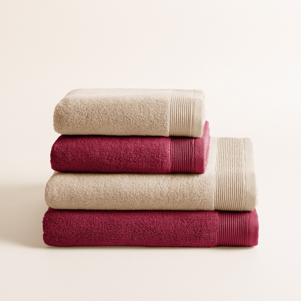 Set 4 Toallas Bicolor Harmony Berry-Sand - Zero Twist - 600 Gramos