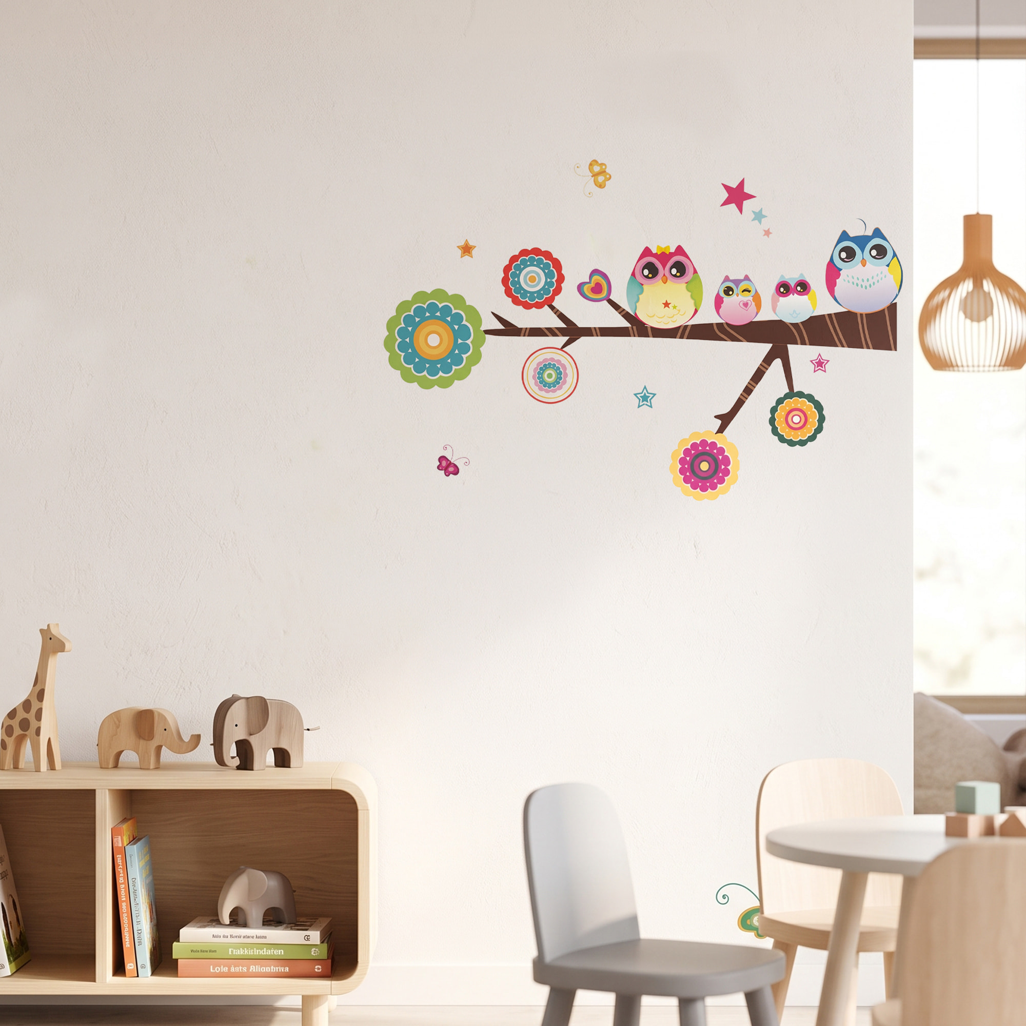 Stickers Muraux décoration adhésifs hiboux et étoiles
