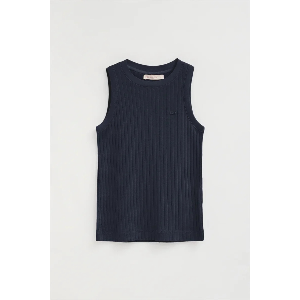 Pack mujer de dos camisetas sin mangas azul marino y blanca de canalé con logo Polo Club