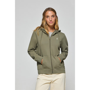 Felpa verde militare con cappuccio con tasche a cerniera e cappuccio con ricamo Rigby Go
