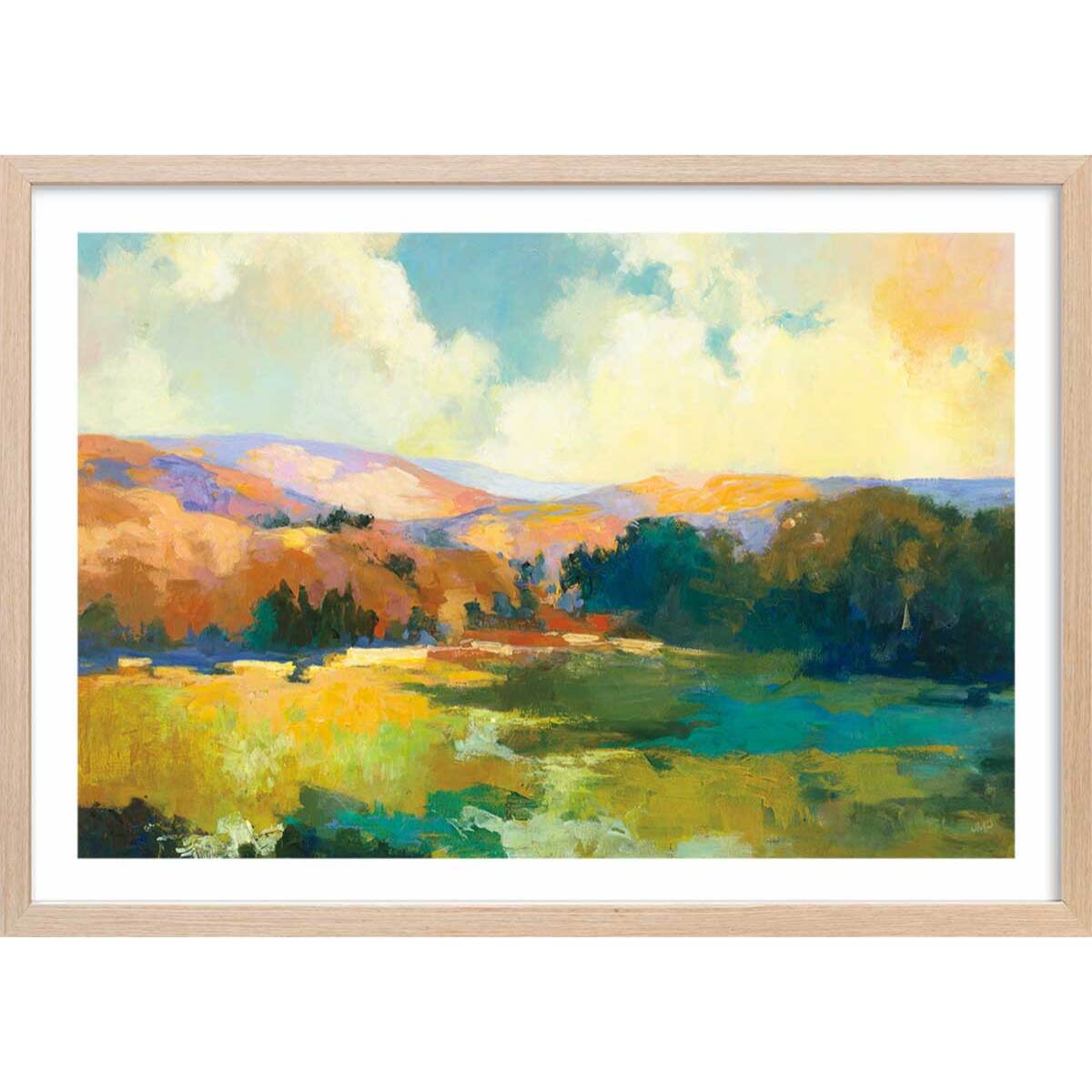 Affiche Soleil de midi sur la vallée Affiche + cadre en bois - Chêne