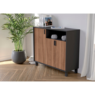 Zapatero Dyrnes melamina grafito puertas nogal 88x100x37 cm