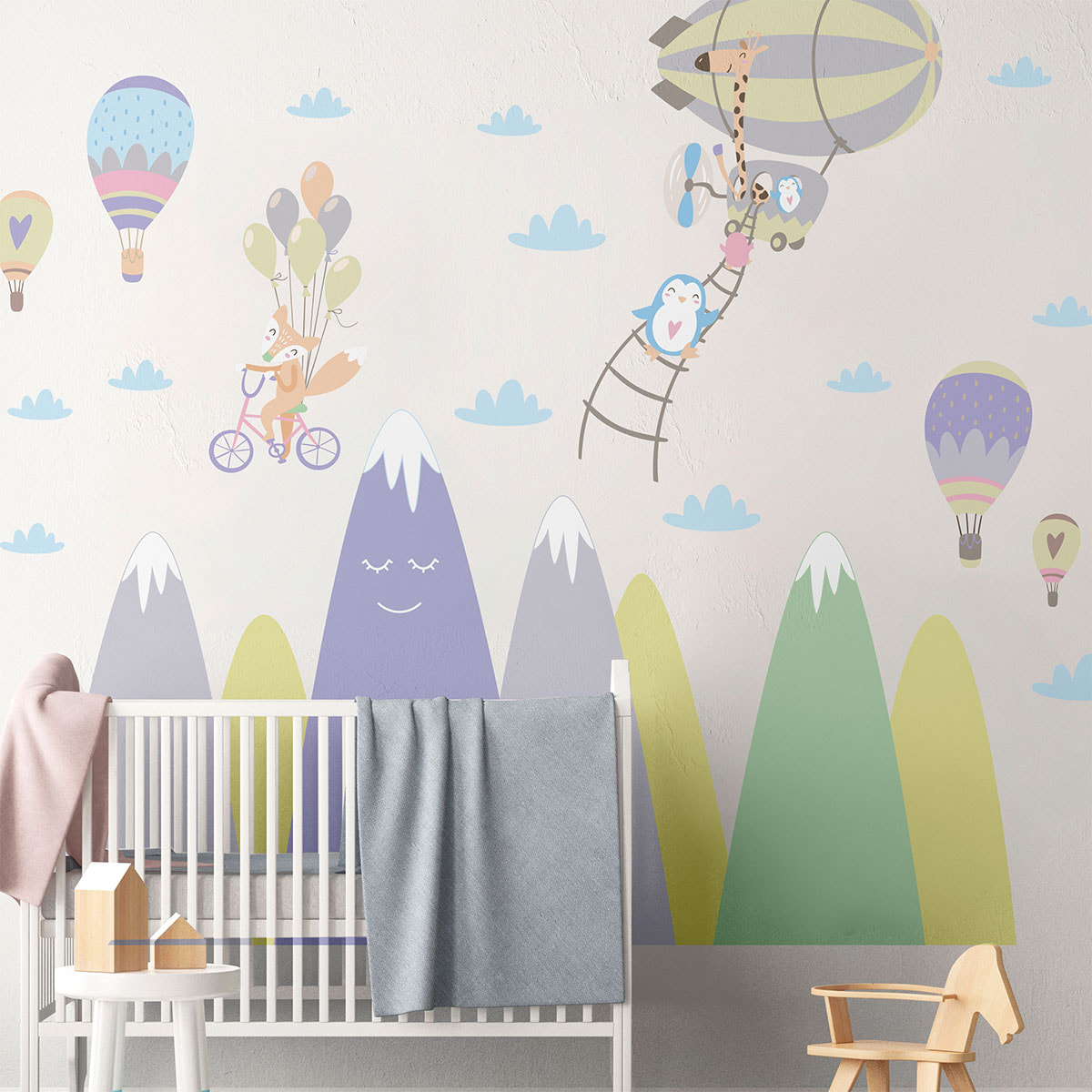 Stickers muraux enfants - Décoration chambre bébé - Autocollant Sticker mural géant enfant montagnes scandinaves ANIMAUX MALICIEUX