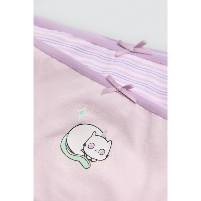 Confezione da 2 mutandine per bambini in cotone stampato Meow