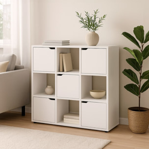 Mobile libreria moderna 9 cubi con 5 ante bianca - Ubli