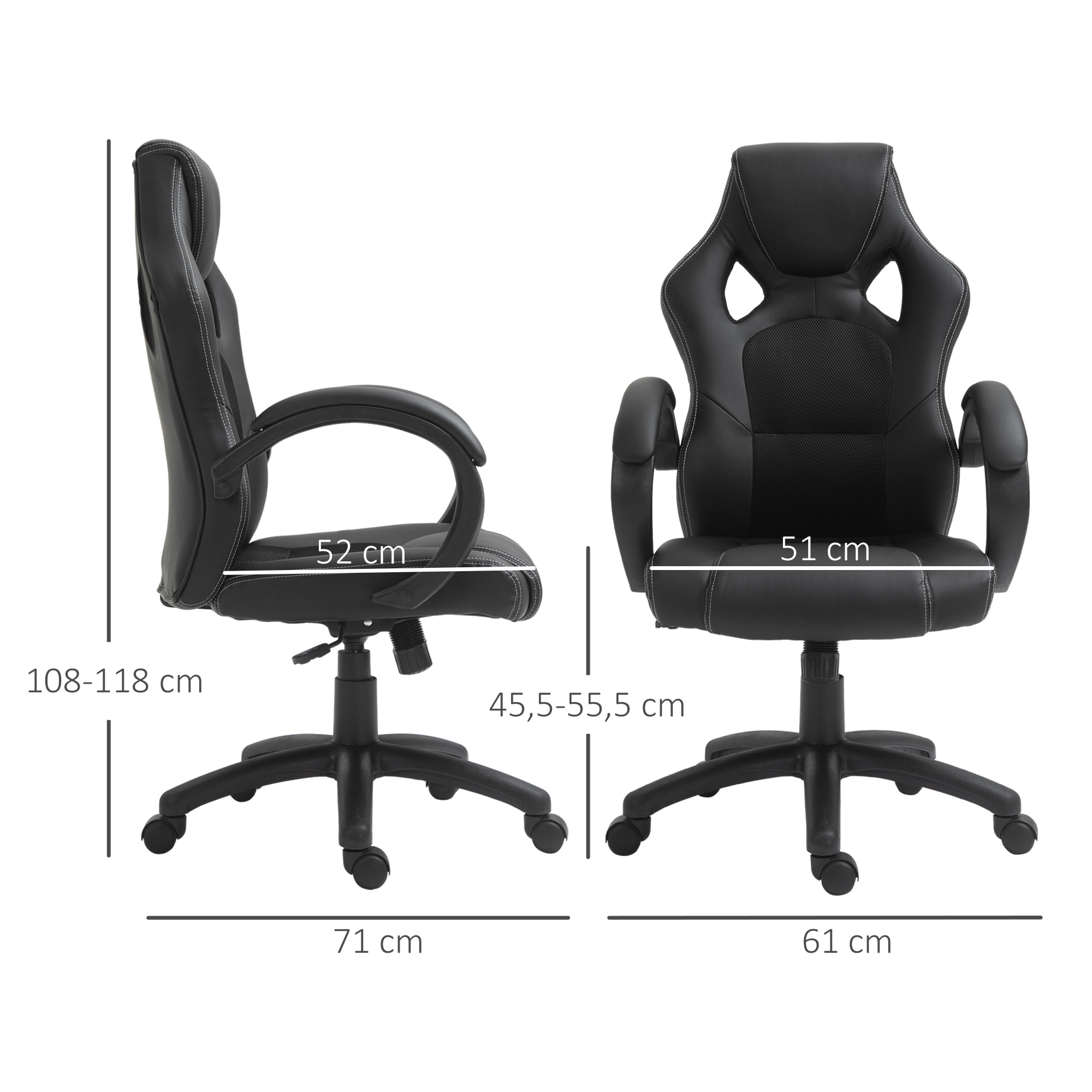 Silla de Escritorio de Oficina Ajustable en Altura Basculante Ergonómica Negro