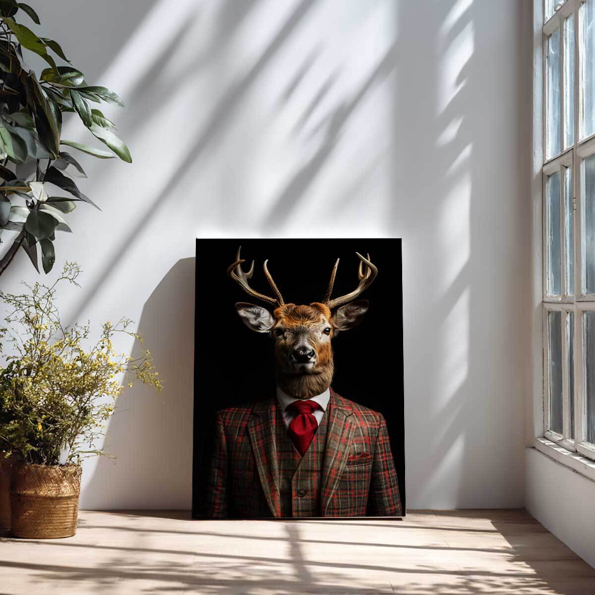 Tableau animaux habillés Cerf wild suits Toile imprimée