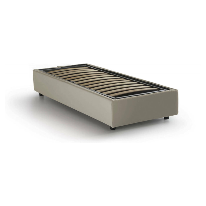 Letto singolo Acetico, Letto contenitore con rivestimento in tessuto, 100% Made in Italy, Apertura frontale, adatto per materasso Cm 90x200, Beige