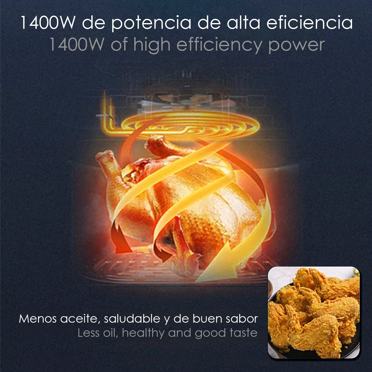 Freidora horno 6 en 1 convección 1400w, 13L. Multifunción freidora, vaporera, grill, pinchos... Bol de cristal con tapa, sistema de circulación de aire 360 grados.