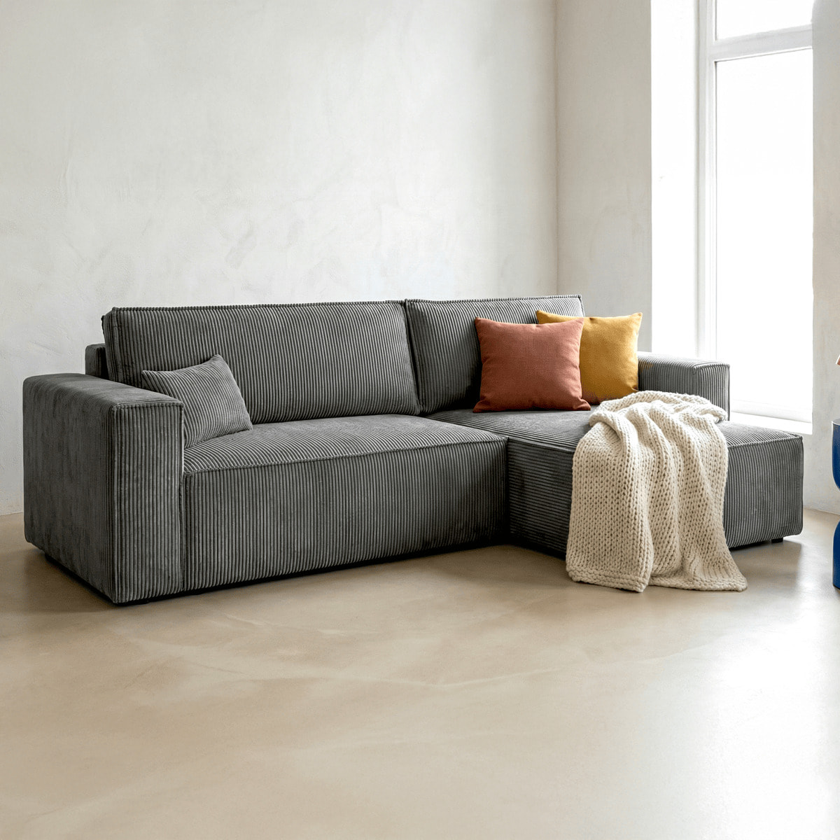 Canapé d'angle convertible 4 places en velours côtelé - LIVIA