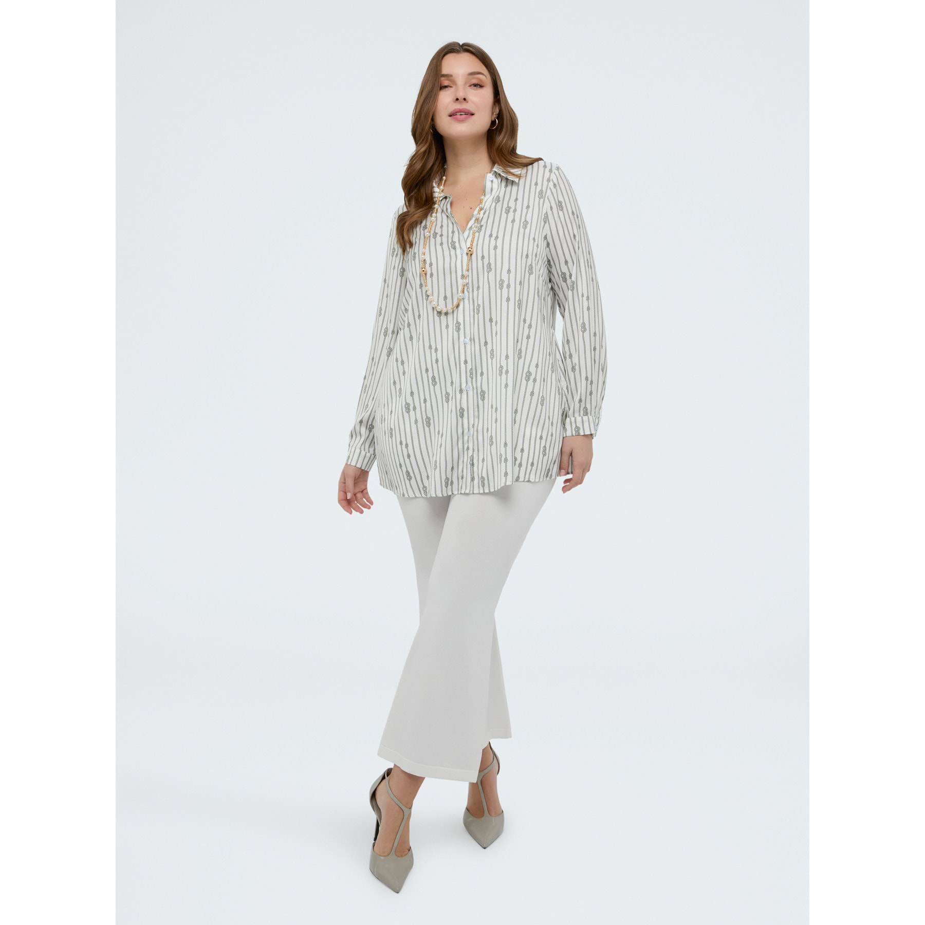 Fiorella Rubino - Camisa estampada a rayas con nudos - Blanco