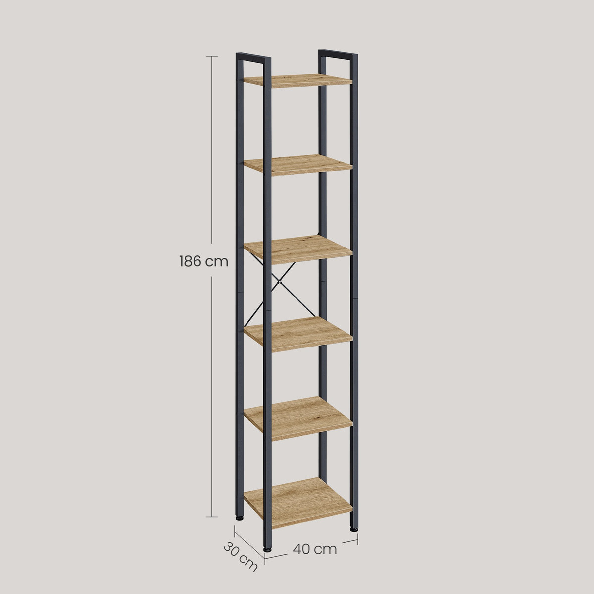 Libreria a colonna industrial artisan oak a 6 ripiani