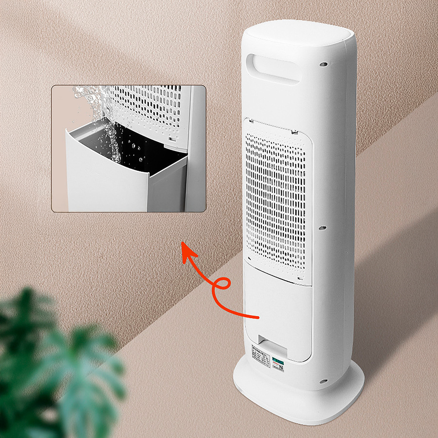 Climatizador multifunción sin aspas, con calefacción y refrigeración. Con tanque de agua de 3L, pantalla táctil y mando de control remoto.