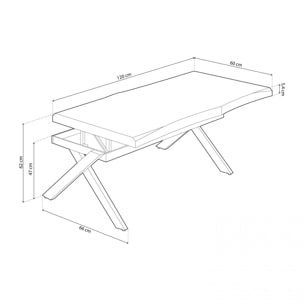 Mesa de centro elevable con patas metálicas en blanco y roble 120x47-62 cm Xena Fit Roble - Blanco