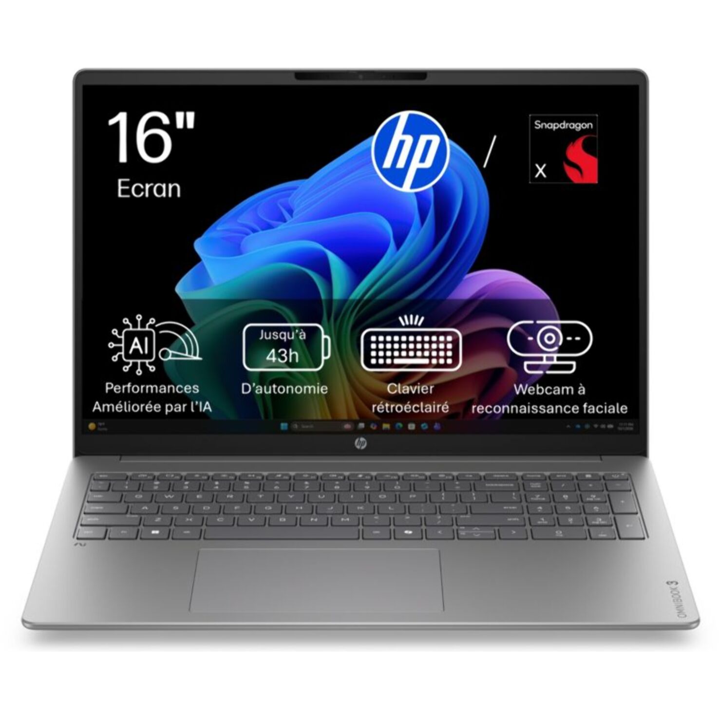 Ordinateur portable HP 16-bz0040nfx 16 pouces Snapdragon X 8 Go RAM LPDDR5x SSD 512 Go